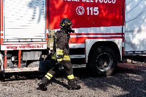 Fire In Food Factory In Pozzuoli, Fire Brigade Intervention Underway