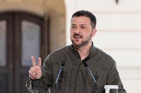 Ukraine's President Volodymyr Zelenskiy, Polish President Andrzej Duda And Lithuanian Prime Minister Ingrida Simonyte Attend A J