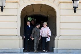 Ukraine's President Volodymyr Zelenskiy, Polish President Andrzej Duda And Lithuanian Prime Minister Ingrida Simonyte Attend A J