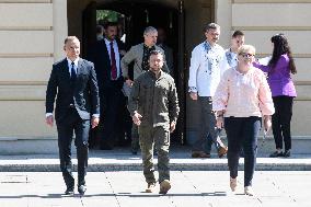 Ukraine's President Volodymyr Zelenskiy, Polish President Andrzej Duda And Lithuanian Prime Minister Ingrida Simonyte Attend A J