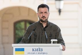 Ukraine's President Volodymyr Zelenskiy, Polish President Andrzej Duda And Lithuanian Prime Minister Ingrida Simonyte Attend A J