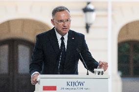 Ukraine's President Volodymyr Zelenskiy, Polish President Andrzej Duda And Lithuanian Prime Minister Ingrida Simonyte Attend A J