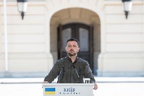 Ukraine's President Volodymyr Zelenskiy, Polish President Andrzej Duda And Lithuanian Prime Minister Ingrida Simonyte Attend A J