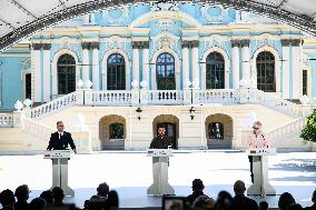 Ukraine's President Volodymyr Zelenskiy, Polish President Andrzej Duda And Lithuanian Prime Minister Ingrida Simonyte Attend A J