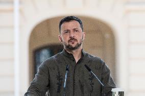 Ukraine's President Volodymyr Zelenskiy, Polish President Andrzej Duda And Lithuanian Prime Minister Ingrida Simonyte Attend A J