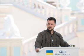 Ukraine's President Volodymyr Zelenskiy, Polish President Andrzej Duda And Lithuanian Prime Minister Ingrida Simonyte Attend A J