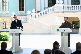 Ukraine's President Volodymyr Zelenskiy, Polish President Andrzej Duda And Lithuanian Prime Minister Ingrida Simonyte Attend A J