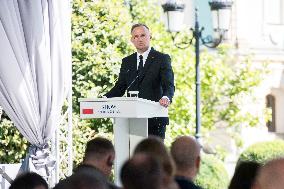 Ukraine's President Volodymyr Zelenskiy, Polish President Andrzej Duda And Lithuanian Prime Minister Ingrida Simonyte Attend A J