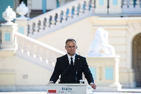 Ukraine's President Volodymyr Zelenskiy, Polish President Andrzej Duda And Lithuanian Prime Minister Ingrida Simonyte Attend A J