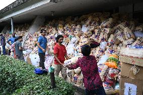 Students Are Packing Relief Materials For Flood Affected In Dhaka.