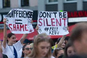 Ukraine Community Protest To Mark Ukrainian Independence Day In Cologne