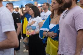 Ukraine Community Protest To Mark Ukrainian Independence Day In Cologne