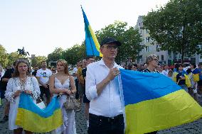 Ukraine Community Protest To Mark Ukrainian Independence Day In Cologne