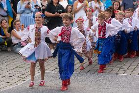 Ukraine Community Protest To Mark Ukrainian Independence Day In Cologne