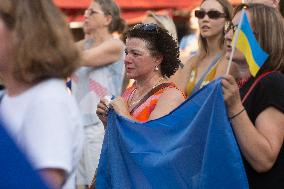 Ukraine Community Protest To Mark Ukrainian Independence Day In Cologne