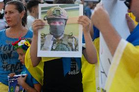 Ukraine Community Protest To Mark Ukrainian Independence Day In Cologne