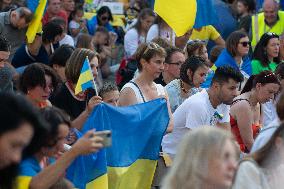 Ukraine Community Protest To Mark Ukrainian Independence Day In Cologne