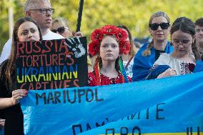 Ukraine Community Protest To Mark Ukrainian Independence Day In Cologne