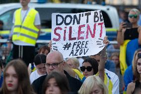 Ukraine Community Protest To Mark Ukrainian Independence Day In Cologne