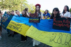 Ukraine Community Protest To Mark Ukrainian Independence Day In Cologne