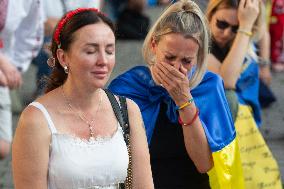 Ukraine Community Protest To Mark Ukrainian Independence Day In Cologne