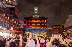 Ancient Drum Tower Light Show in Ningbo