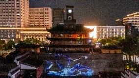 Ancient Drum Tower Light Show in Ningbo