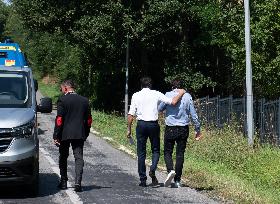 Anthony Delon Comforts His Brother Alain-Fabien Delon - Douchy