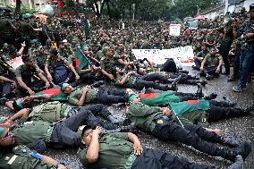 Members Of Bangladesh Ansar Protest In Dhaka.