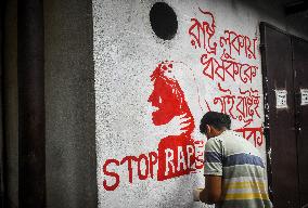 Doctors Protest Over Sexual Assault And Murder Of Kolkata Medical Via Murals In Kolkata