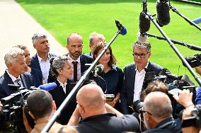 Left-wing Coalition Candidate For Prime Minister Lucie Castets And Parties Leaders Arriving At The Presidential Elysee Palace To