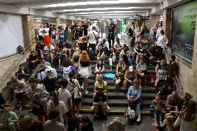 Kyiv residents shelter in Kyiv Metro during massive Russian drone and missile attack