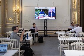 President Macron Meets with Gerard Larcher - Paris