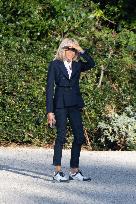 Brigitte Macron walks dogs in the Elysee Garden - Paris