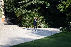 Brigitte Macron walks dogs in the Elysee Garden - Paris