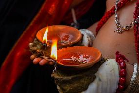 Hindu Devotees Celebrate Narayan Deep Yatra Festival In Bhaktapur, Nepal.