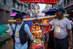 Hindu Devotees Celebrate Narayan Deep Yatra Festival In Bhaktapur, Nepal.