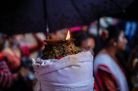 Hindu Devotees Celebrate Narayan Deep Yatra Festival In Bhaktapur, Nepal.