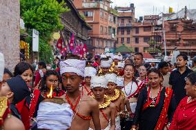 Hindu Devotees Celebrate Narayan Deep Yatra Festival In Bhaktapur, Nepal.