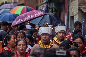 Hindu Devotees Celebrate Narayan Deep Yatra Festival In Bhaktapur, Nepal.