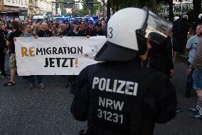 Right Wings Group Demostrate Against Immigration Policy And Counter Demostration In Solingen