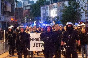 Right Wings Group Demostrate Against Immigration Policy And Counter Demostration In Solingen