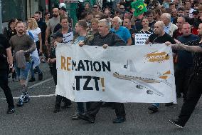 Right Wings Group Demostrate Against Immigration Policy And Counter Demostration In Solingen