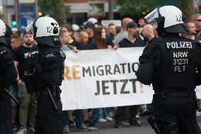 Right Wings Group Demostrate Against Immigration Policy And Counter Demostration In Solingen