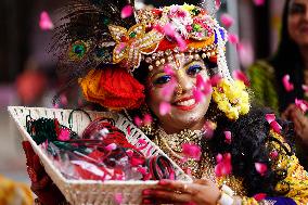 Indian Devotees Dressed As Radha And Krishna Take Part In 'Nand Utsav' During Krishna Janmashtami Festival, In Ajmer, India On 2