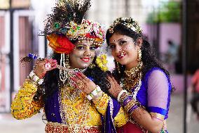 Indian Devotees Dressed As Radha And Krishna Take Part In 'Nand Utsav' During Krishna Janmashtami Festival, In Ajmer, India On 2