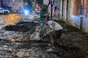 Flash Flood In Baiano (Av), Streets Invaded By Mud