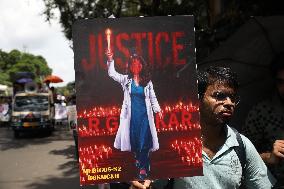 Junior Doctors And Medical Students Take Part A Protest March Against The Rape And Murder Of A PGT Woman Doctor Murder