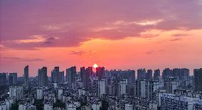 Urban Buildings Illuminated By The Setting Sun in Huai'an