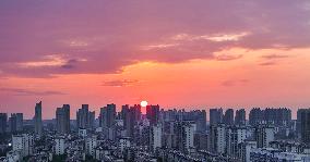 Urban Buildings Illuminated By The Setting Sun in Huai'an